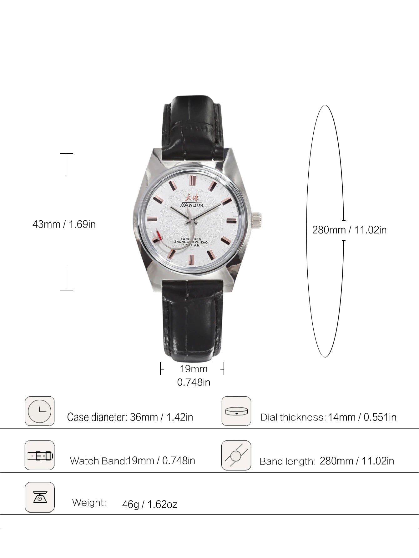 Shanghai 36MM Hand-Wind Mechanical Watch 7120 Waterproof china Watch for Men wholesale