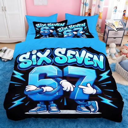 Set copripiumino Cartoon Print Six Seven 67 da 2/3 pezzi, copripiumino e federa per casa, ragazzi e adulti, regalo per ragazzi e ragazze