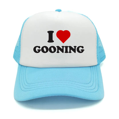 Casquettes de baseball humoristiques « I Love Gooning » – Casquette d'été tendance pour homme en maille, casquette de camionneur humoristique, casquettes unisexes d'extérieur en maille MZ-080