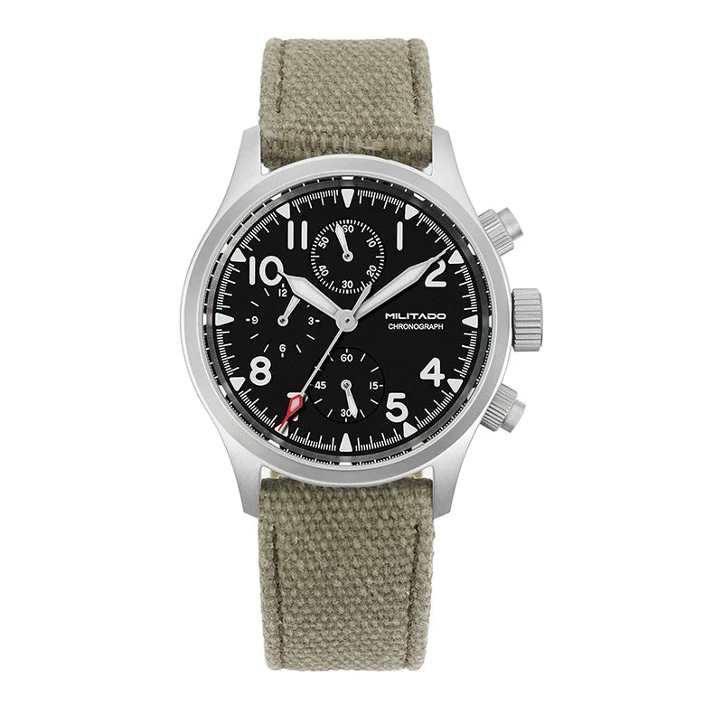 Militado ML1868KF Quartz Watch VK67 Chronograph Movement Military 3 Dial Vintage Watch 100m Waterproof Sapphire Crystal Watches