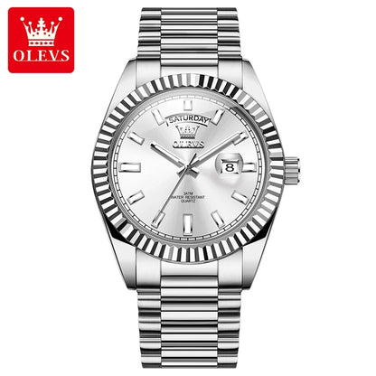 OLEVS 5650 Quartz Men's Watches Unique Week Calendar Display Luxury Brand Original Watches for Men Luminous Waterproof Man Watch
