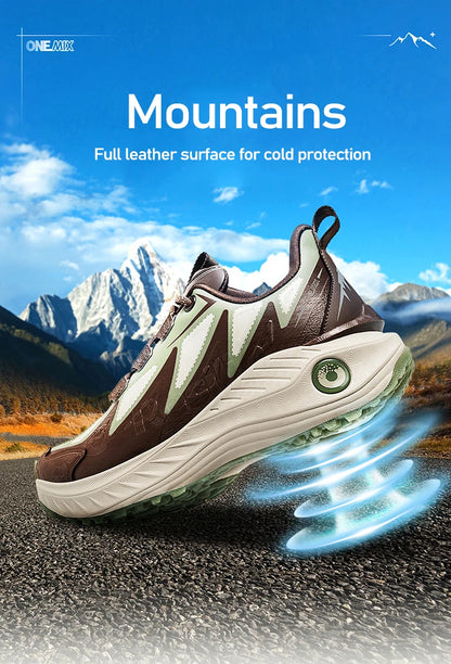 ONEMIX Men Trail Running Shoes Wearable Anti-Slip Leather Sneakers Support Stable Off Road Sports Shoes Outdoor Walking Sneakers