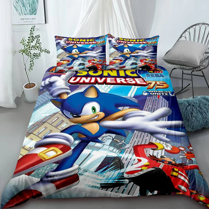 3-Piece Duvet Cover Set – Sonic Cartoon Bedding Set – Duvet Cover for Kids and Teens – Gifts & Bedroom Decor King Queen