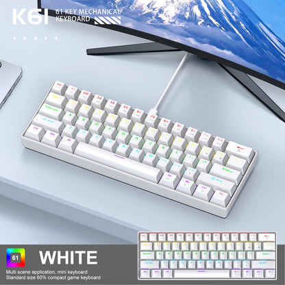 61 Keys RGB Mechanical Keyboard Wired K61 Mini Keyboard 60% Portable Black, White, Red/Blue Switch for Gaming/Work
