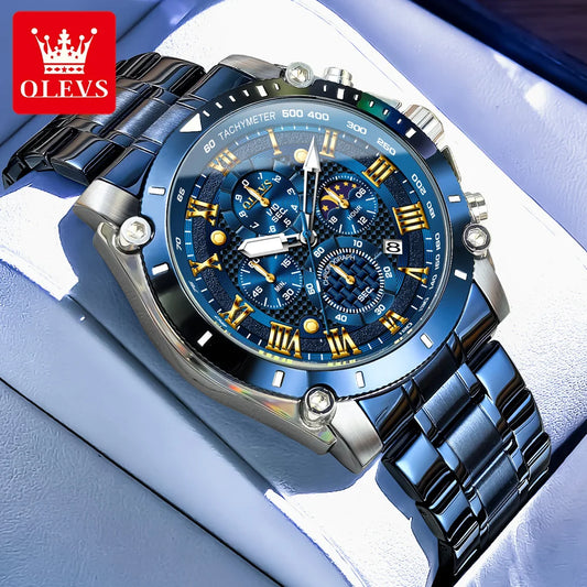 OLEVS New Man Watch Moon Phase Chronograph Waterproof Luminous Multi-functional Original Luxury Brand Quartz Men's Watches 3689