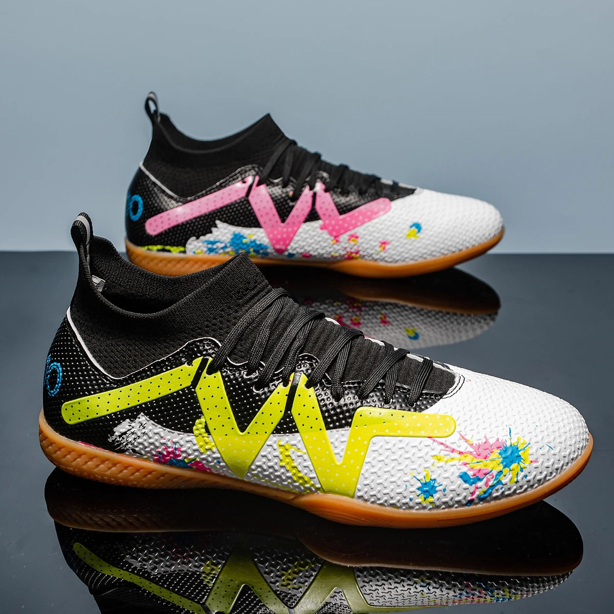 Men's Sports IC Indoor Flat Bottomed Football Shoes Adult High-Tops Wear Resisting Training Shoes Teenagers Non Slip Shoes