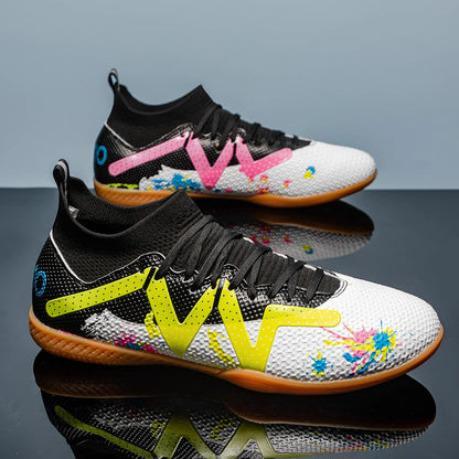 Men's Sports IC Indoor Flat Bottomed Football Shoes Adult High-Tops Wear Resisting Training Shoes Teenagers Non Slip Shoes