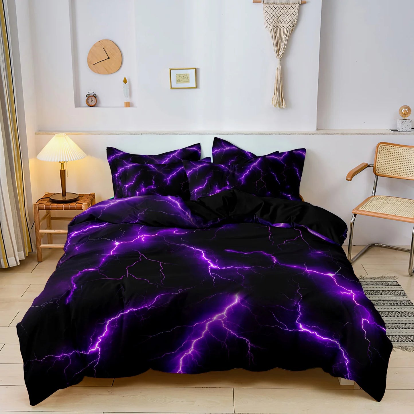 3Pcs Lightning Thunder Pattern Print Duvet Cover Bedding Set Soft Breathable For Four-seasonBedroom Dormitory Decorative