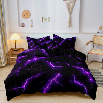 3Pcs Lightning Thunder Pattern Print Duvet Cover Bedding Set Soft Breathable For Four-seasonBedroom Dormitory Decorative