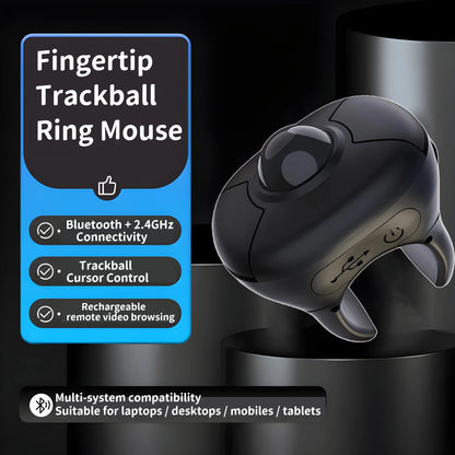 Novo Rato Trackball de Dedo em Anel 2.4G+Bluetooth Sem Fios com Controlo Remoto para Vídeos Curtos/PPT/Discursos/Ecrãs de Veículos