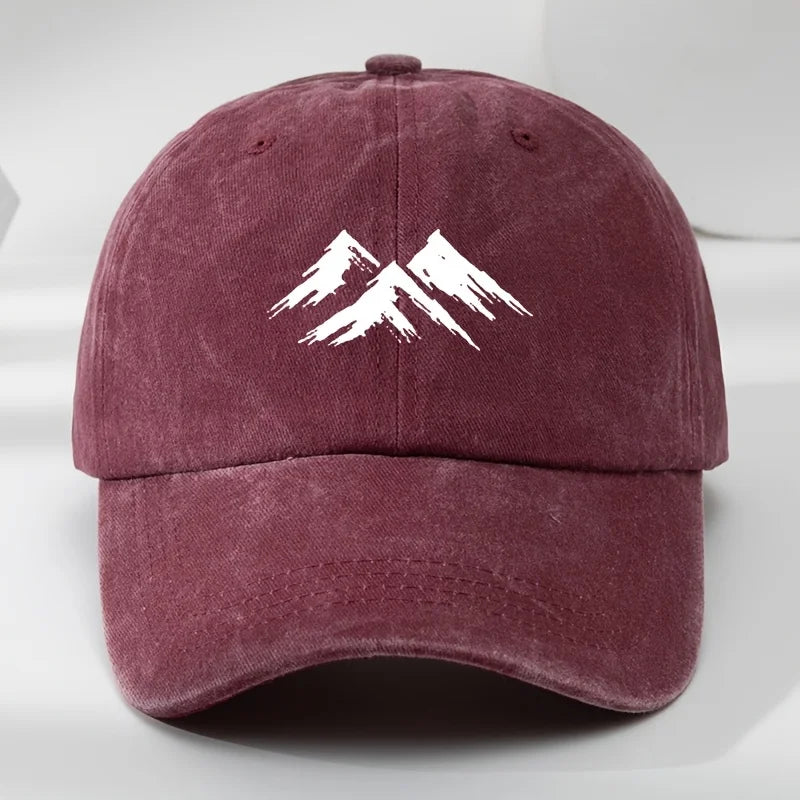 Interesting baseball cap, mountain print, outdoor men's casual sports, breathable duckbill cap, washed retro sun hat