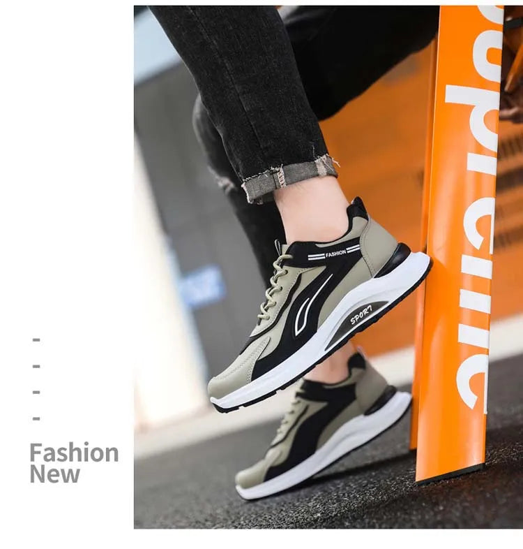 Men's Fashionable Korean Style Lace-Up Casual Running Shoes Comfortable Breathable Thick Bottom Sports Sneakers
