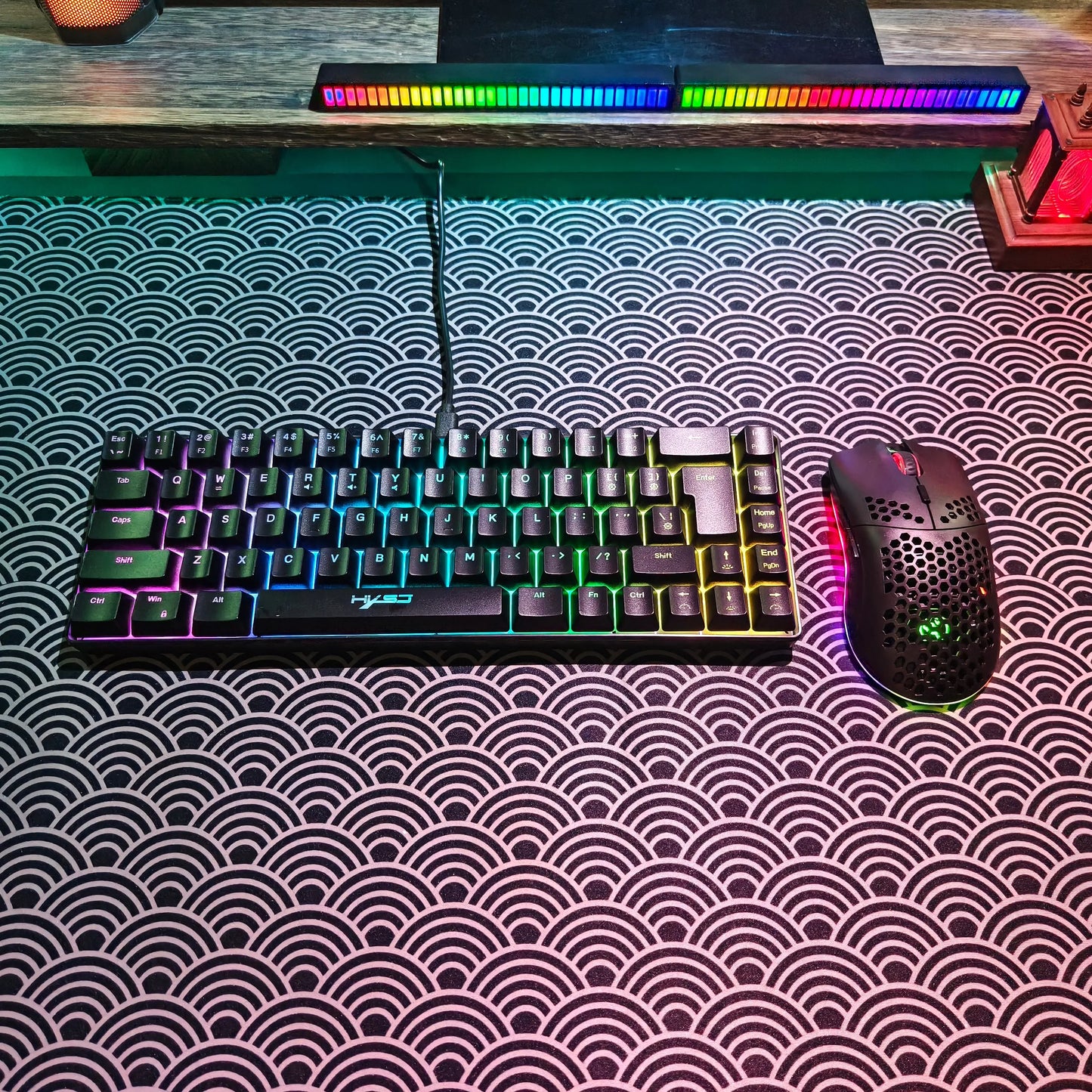 Portable HXSJ 60% RGB Gaming Keyboard and Mouse Set 68-Key Wired Membrane Keyboard 3-Mode Lightweight Wireless Mouse for PC Mac