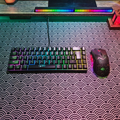 Portable HXSJ 60% RGB Gaming Keyboard and Mouse Set 68-Key Wired Membrane Keyboard 3-Mode Lightweight Wireless Mouse for PC Mac