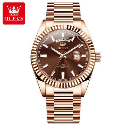 OLEVS 5650 Quartz Men's Watches Unique Week Calendar Display Luxury Brand Original Watches for Men Luminous Waterproof Man Watch