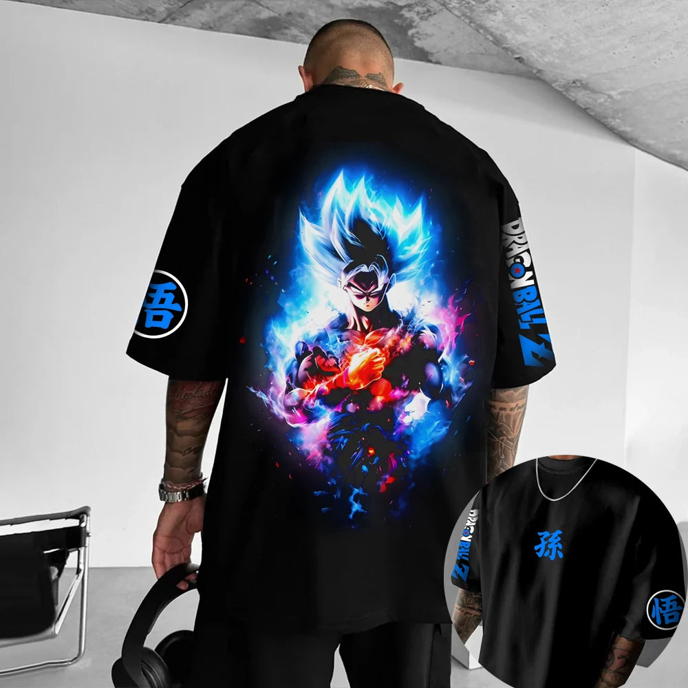 Dragon Ball Z Son Goku All Forms Broly Blue Aura Group Print Kids Oversized T-Shirt Mens Anime Streetwear Anime Tee For Fans