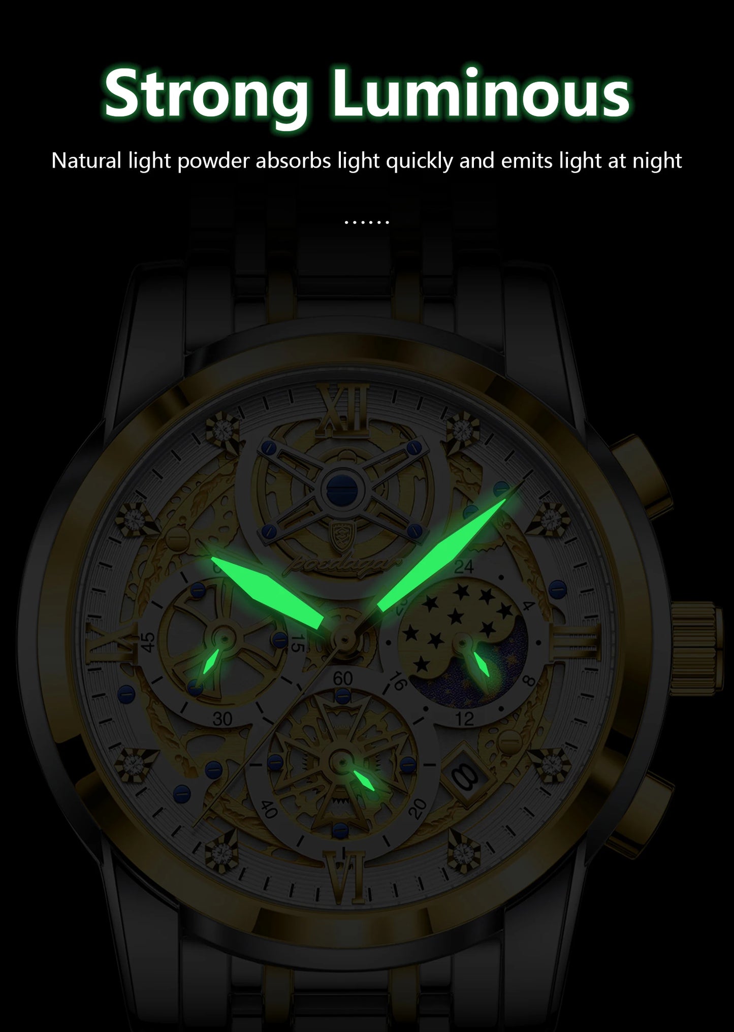 POEDAGAR Top Fashion Men's Watches Stainless Steel Date Chronograph Business Quartz Men Wristwatch Waterproof Luminous Man Watch