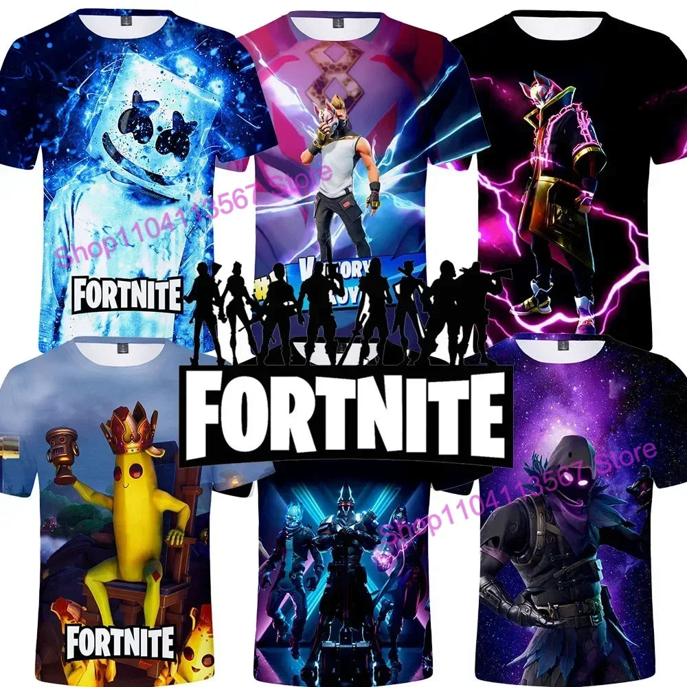T-shirt Banana Peely para mulher, criança e homem, inspirado em F-Fortnite — T-shirt 3D estampada Battle Royale, top de verão, presente de aniversário