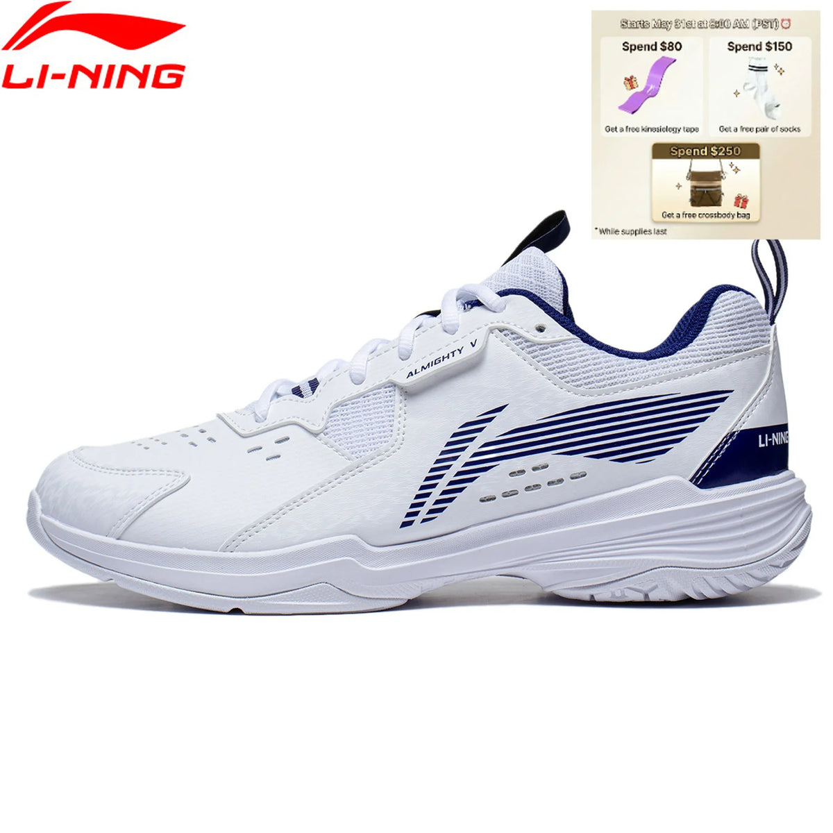 Buty treningowe do badmintona Li-Ning unisex z amortyzacją Cushion Bounce, oddychające, wygodne buty sportowe LiNing, praktyczne trampki AYTT001