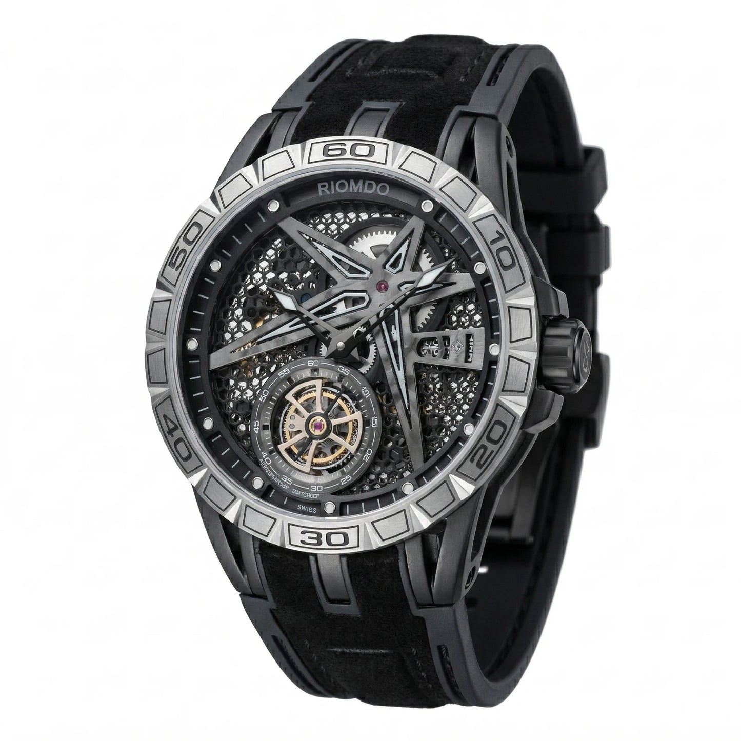 OBLVLO Mens Luxury Machinery Skeleton Dial Mechanical Automatic Watch Analog White Rubber Band Military Watch RD-901