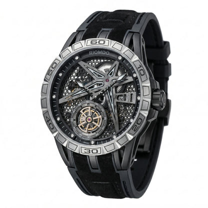 OBLVLO Mens Luxury Machinery Skeleton Dial Mechanical Automatic Watch Analog White Rubber Band Military Watch RD-901