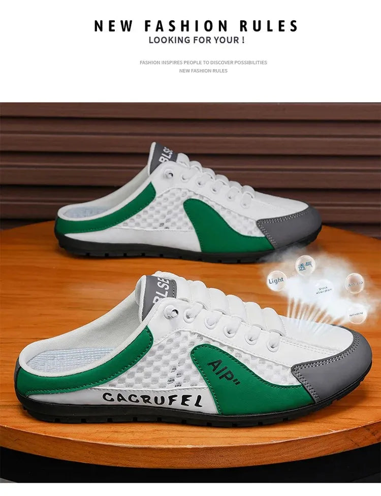 Men's Slip-On Lace-Up Casual Sports Shoes Breathable Mesh Unisex Spring Autumn Season Low Cut Flat Footwear Quick Easy Wear