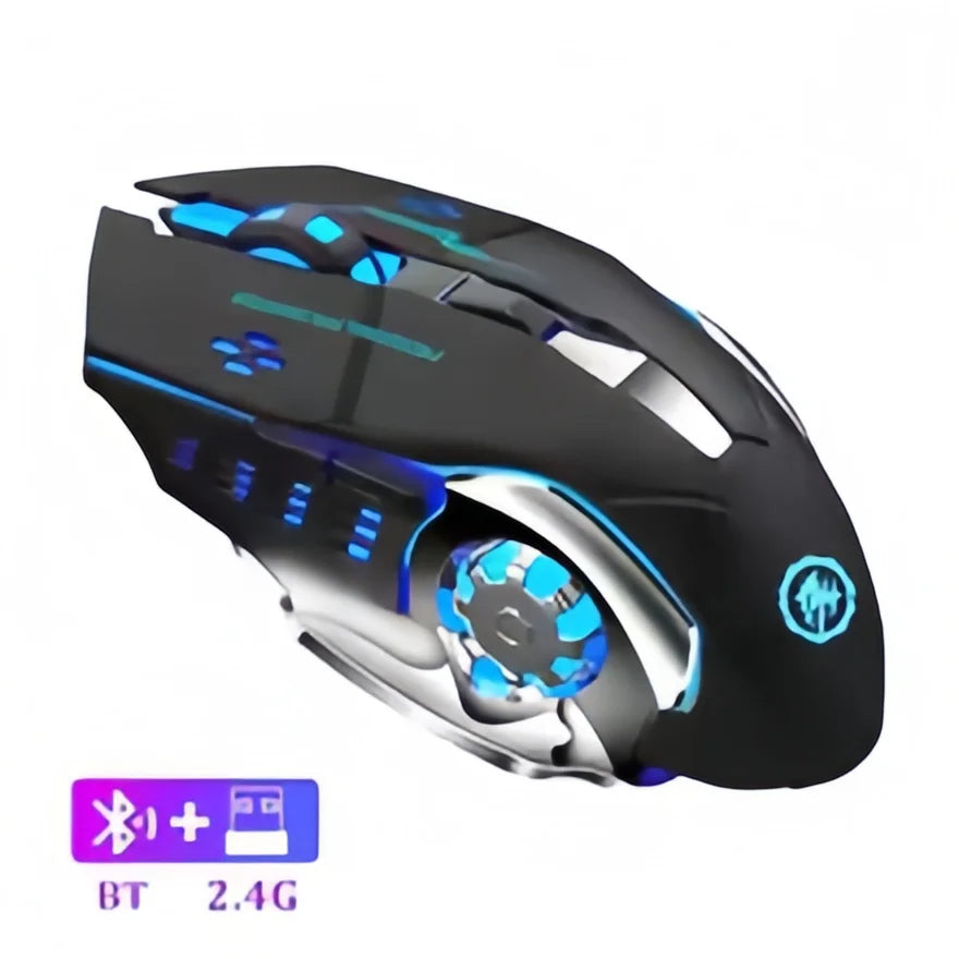 Rato Gaming Sem Fios Recarregável – Bluetooth/USB Silencioso, Retroiluminação RGB, E-Sports para PC