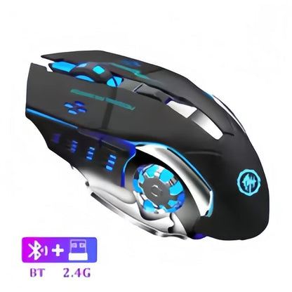Rato Gaming Sem Fios Recarregável – Bluetooth/USB Silencioso, Retroiluminação RGB, E-Sports para PC