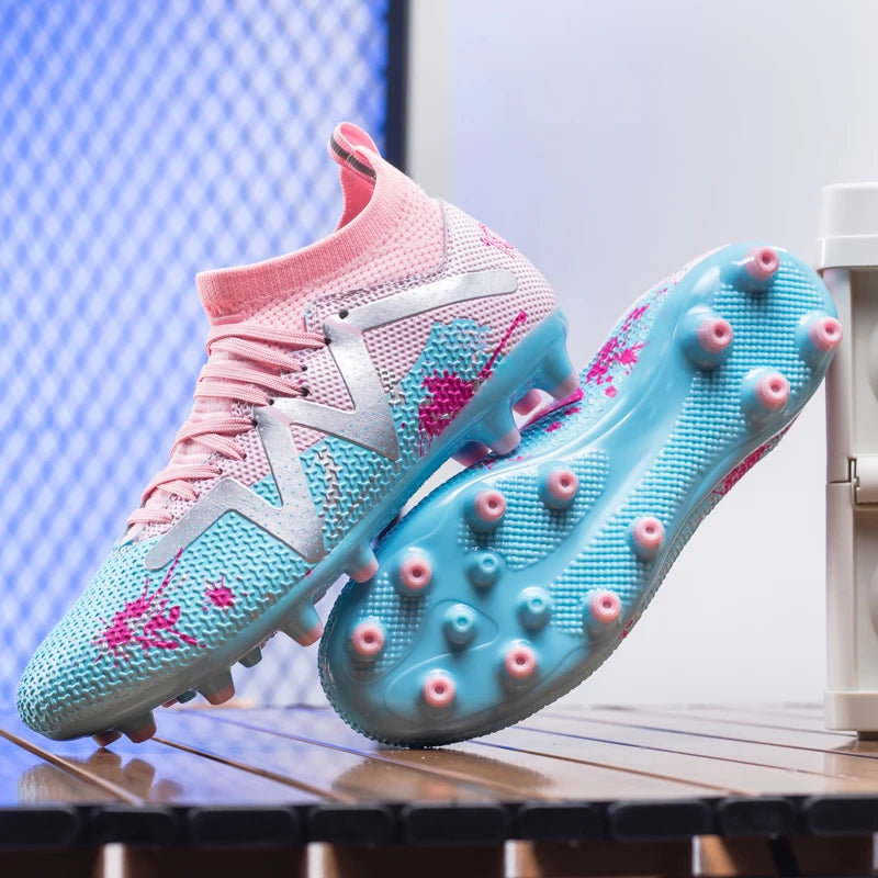 AG/FG Long Studs Soccer Shoes，PU Fabric Mixed Upper，TPU Sole Wear Resistant Anti Slip，Men Women Kids Youth Outdoor Sports