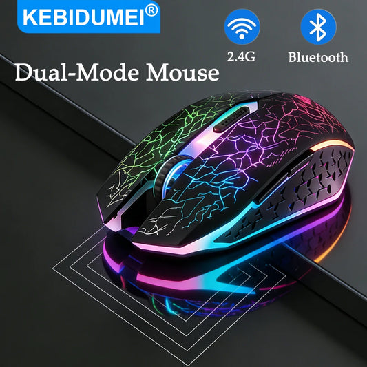 Rato Gaming RGB 2.4G sem fios, rato Bluetooth 1600DPI, 6 botões silenciosos, rato ergonómico de modo duplo para escritório, para MacBook e PC