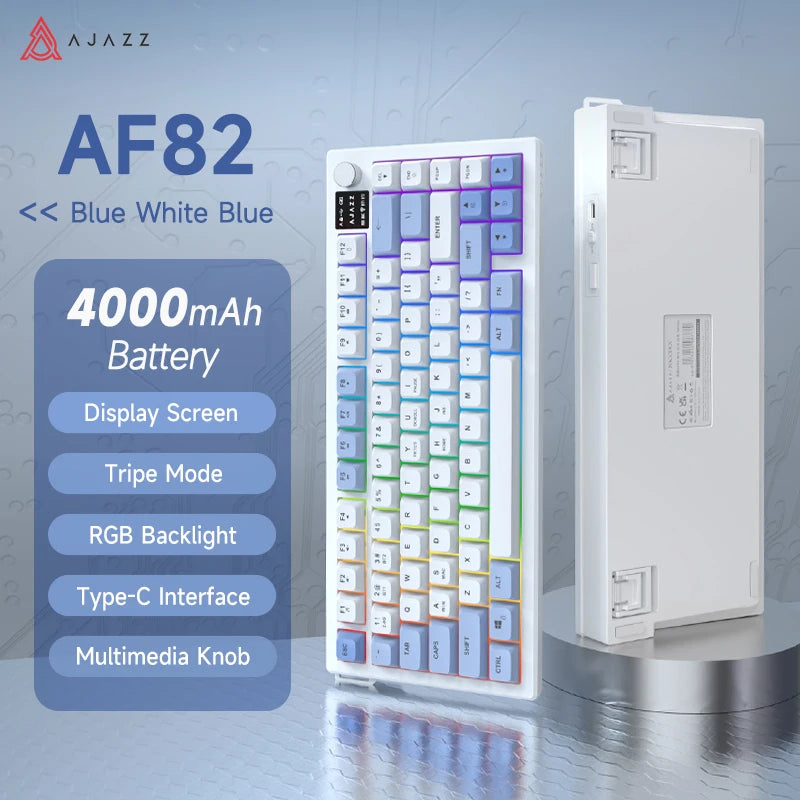 Ajazz AF82 Series 75% Layout Wireless Keyboard with 4000mAh Battery Low Profile Keys Bluetooth Tri-Mode Connectivity RGB