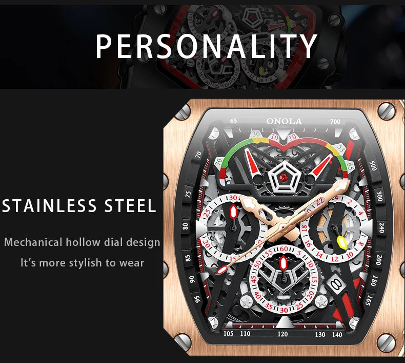 ONOLA 6827 Fashion Sports Quartz Men's Watch Waterproof Luminous Calendar Chronograph Watches for Men Relogios Masculino Часы