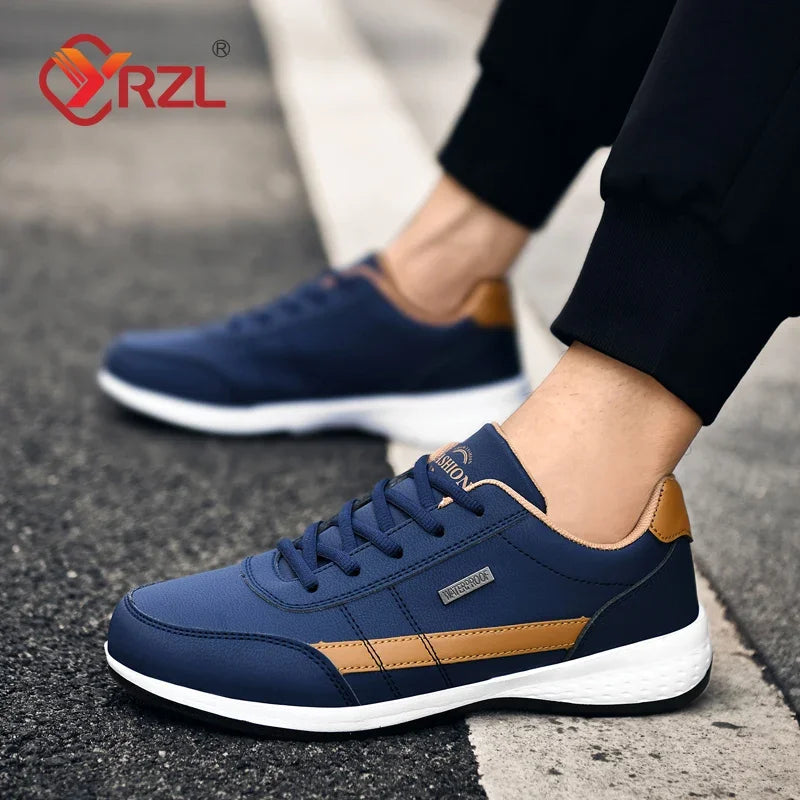 Sapatos para Homem YRZL Primavera Outono Impermeáveis, Ténis de Caminhada em Pele para Lazer e Desporto Masculino, Calçado Antiderrapante para Homem