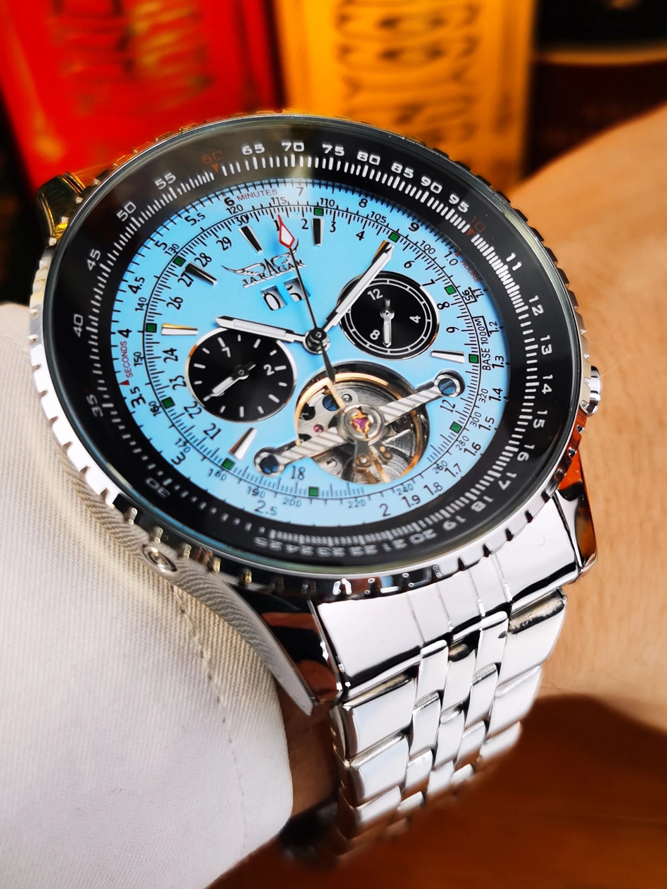 Jaragar Military Sports Automatic Watch for Men Multifunction Dial Tourbillon Skeleton Mechanical Watches Luxury Steel Band Glow