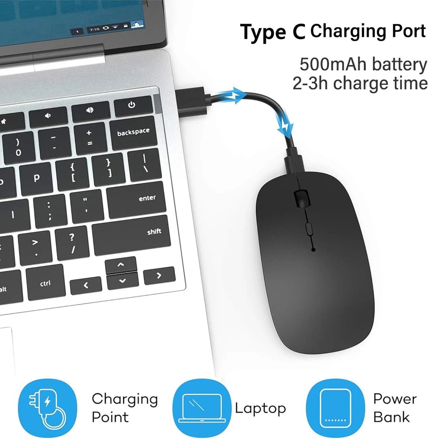 Rato sem fios recarregável de modo duplo, compatível com Bluetooth, 2.4G USB, para computador portátil, iPad, tablet e notebook, rato gaming