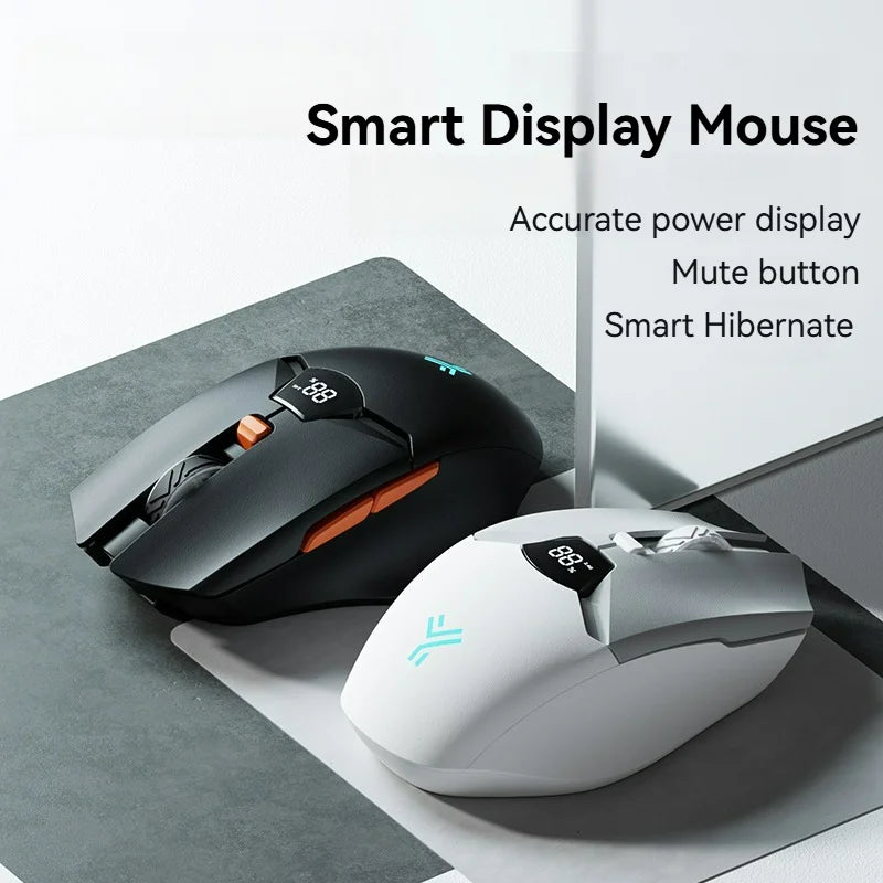 Rato sem fios 2.4G Bluetooth com ecrã de visualização, bateria de grande capacidade de 600mAh e botões de toque leve para gaming e escritório