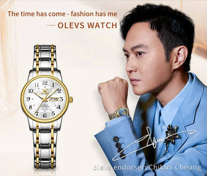 OLEVS 2891 Luxury Brand Fashion Women's Watches Waterproof Luminous Quartz Watch Dual Calendar Stainless Steel Strap Wristwatch