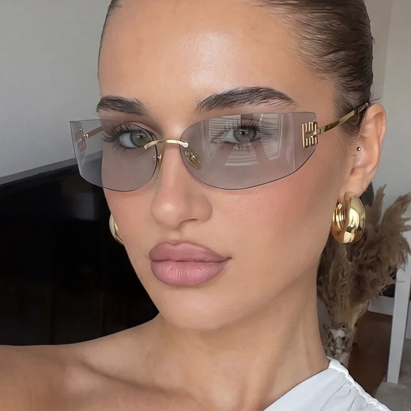 New Frameless Curved Metal Square Sunglasses Women Rimless Cutting Personality Glasses Fashion Brand Design Y2K Punk Sun Glasses