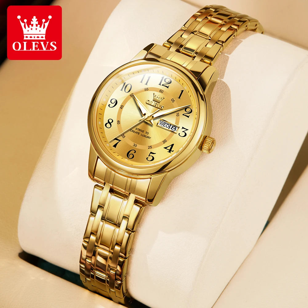 OLEVS 2891 Luxury Brand Fashion Women's Watches Waterproof Luminous Quartz Watch Dual Calendar Stainless Steel Strap Wristwatch