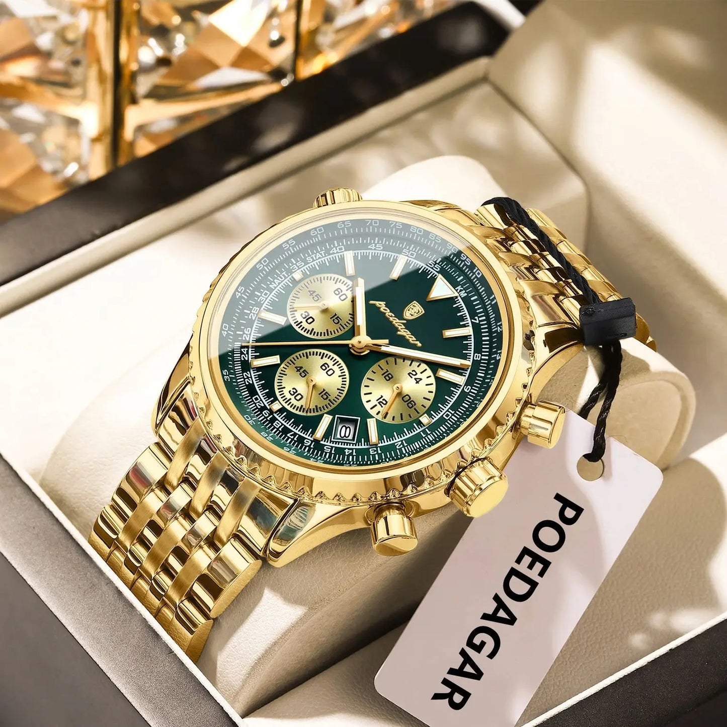 POEDAGAR Trendy Man Watch Chronograph Date Waterproof Luminous Men's Watches Stainless Steel Quartz Sports Luxury Man Wristwatch