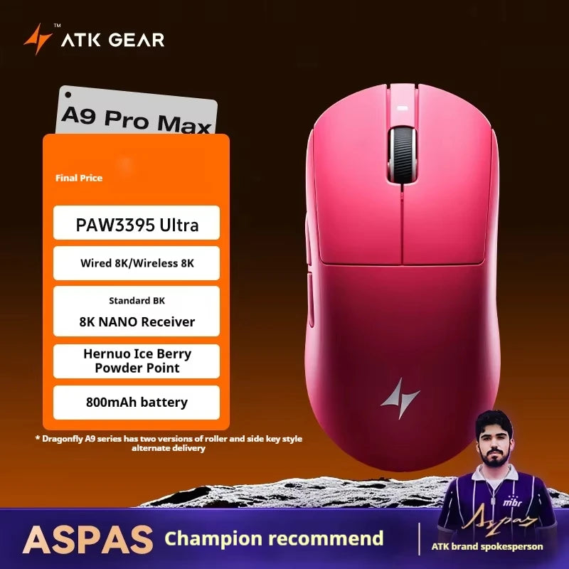 Rato Gaming Sem Fios ATK A9 Plus A9/A9 SE/A9 Pro Tri-Mode 8K Leve A9 Ultimate E-sports PC Presente Personalizado