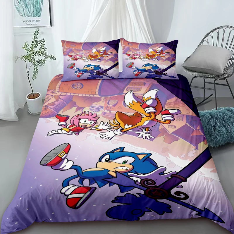 Sonic Cartoon Duvet Cover for Kids – Cool Anime Bedding Set – Duvet Cover Bedroom Decor (Queen & King Sizes) – For Kids & Teens