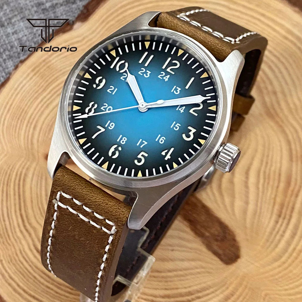 Tandorio 39mm Pilot Men's Diving Automatic Watch AR Sapphire Miyota8215/PT5000 Movt Mechanical Steel Wristwatch 20BAR Green Lume