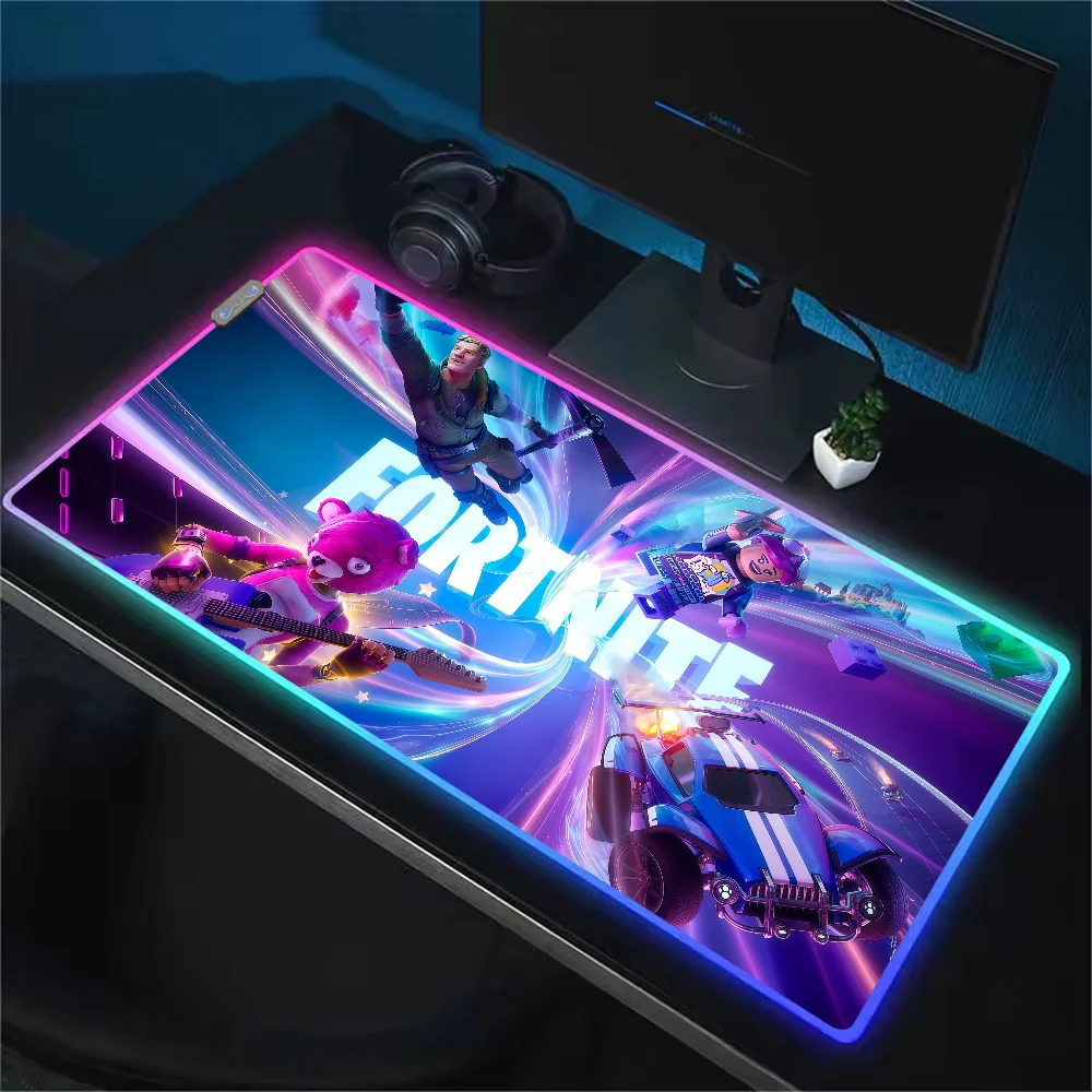 Game F-Fortnite Survival Battle Mouse Pad RGB LED Light Non-Slip Rubber Base Waterproof Office PC Home Desk-Mat USB Large Game