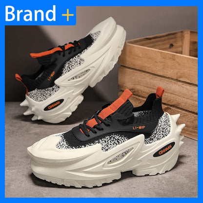 Mens Sports Shoes Elastic Thick Soled Anti Slip Outdoor Fitness Shoes Versatile Daily Wear Casual Street Fashion Walking Shoes