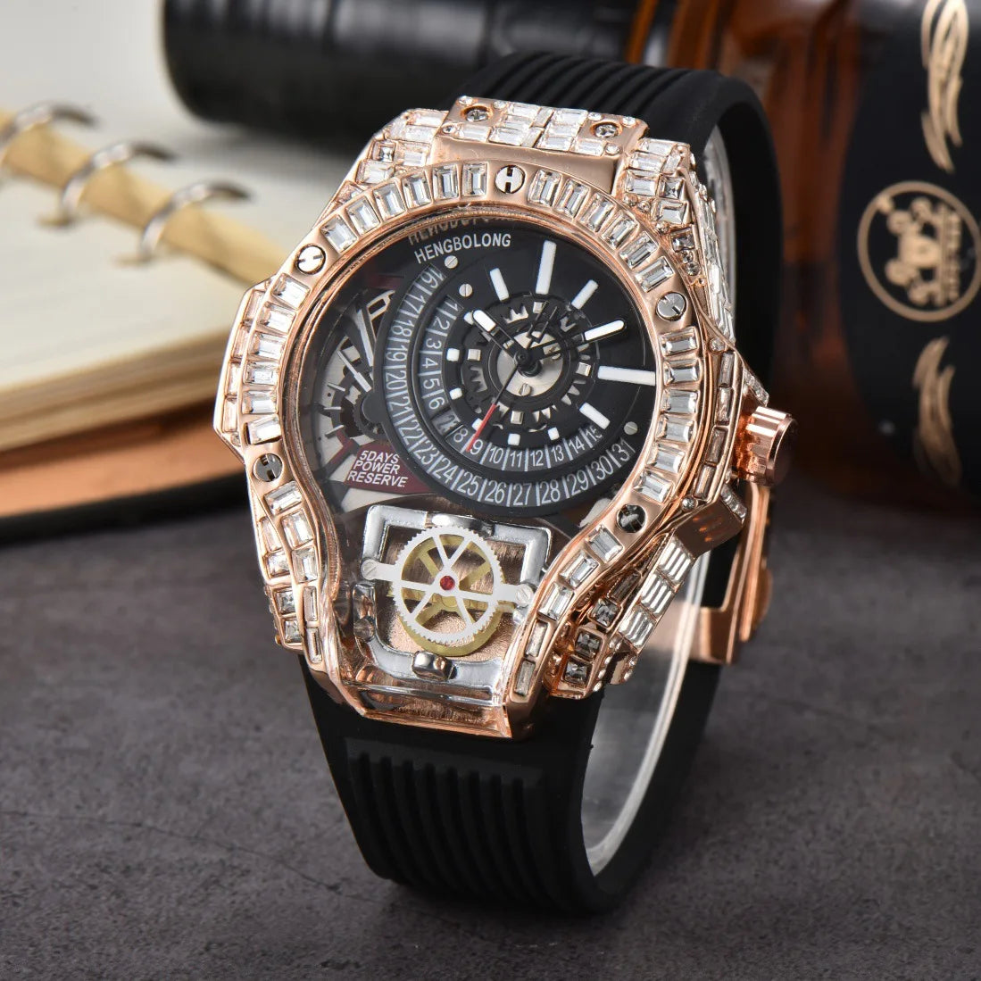 Full diamond Case Business Luxury Top Mens Watches Rubber Strap Color Creative Decorative Quartz Watch Men AAA Clocks Relogio