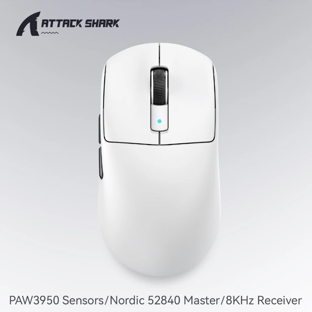 Rato Gaming Attack Shark R6 38g ultraleve, sem fios com taxa de retorno PAW3950 8K, Nordic 52840, 24000DPI, tri-modo