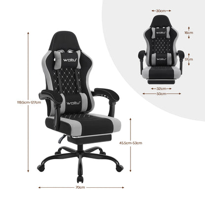 WOLTU Massage Gaming Chair Ergonomic Swivel Computer Chair with Pillow & Footrest Adjustable Headrest Lumbar Support Gamer Chair