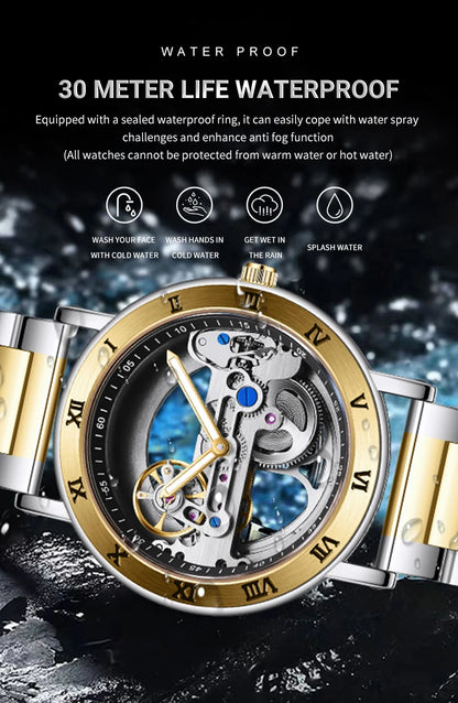 AKDPN Men's Watches Automatic Mechanical Stainless Steel Men's Wrist Watch Skeleton Automatic Watches for Man Watch Montre Homme