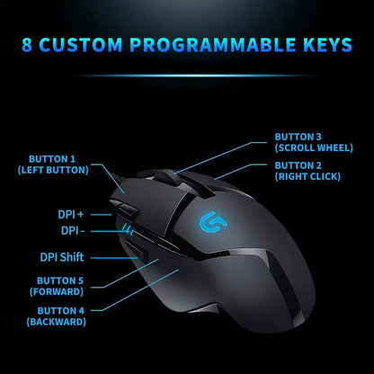 Rato Gaming com Fios Logitech G402, Processador ARM de 32-Bit, 8 Botões, 500 IPS, Antiderrapante, para Sessões de Gaming e Trabalho Durante Todo o Dia